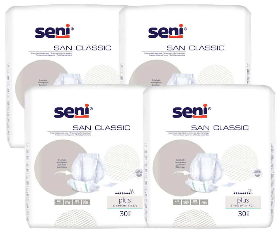 Sichere Zahlung Seni SAN Classic PLUS - atmungsaktive Vorlagen (4x30) 120 Stück Karton