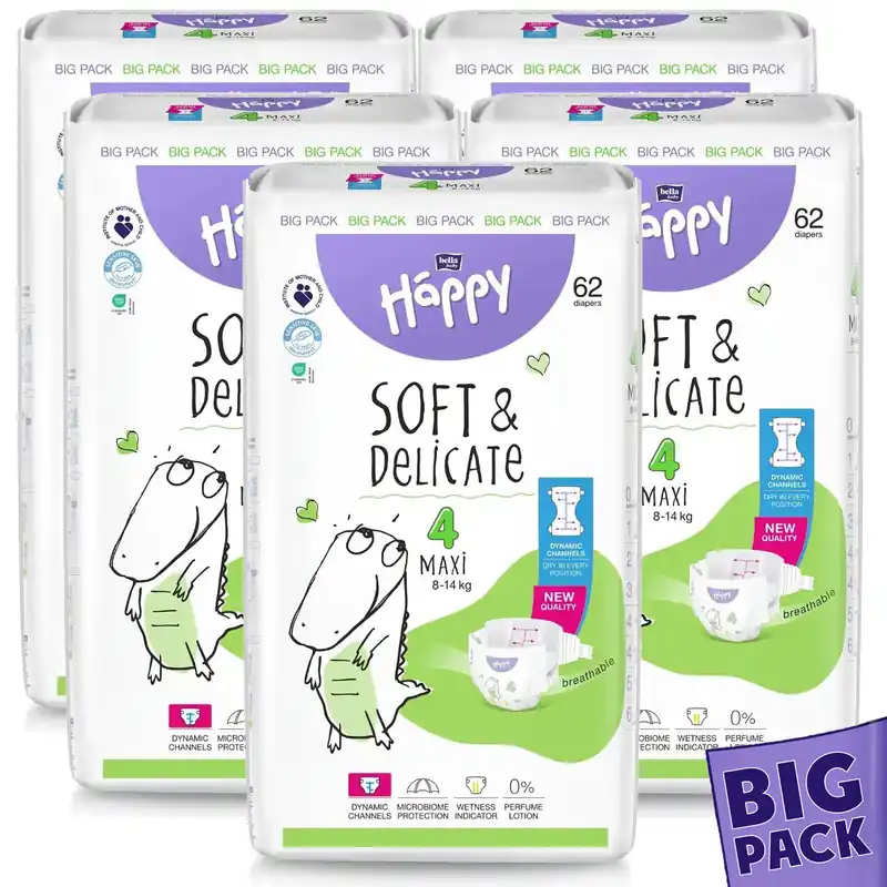 Bella Happy Soft & Delikate Gr. 4 - Babywindeln Maxi 8-14 kg 310 (5x62) Stück BIGpack Solange Der Vorrat Reicht
