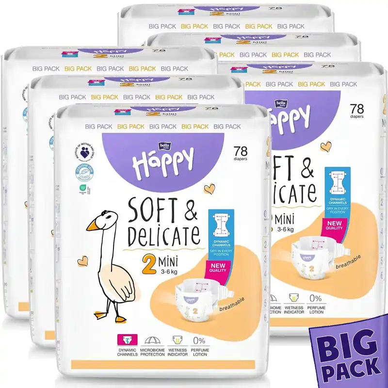 Bella Happy Soft & Delikate Gr. 2 - Babywindeln Mini 3-6 kg 468 (6x78) Stück BIGpack Neue Ware