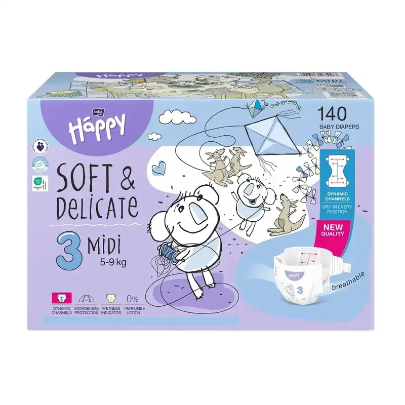 Bestpreis Bella Happy Soft & Delicate Windel BOX - MIDI Gr. 3 (5-9kg) - 140 Stück