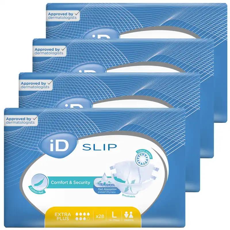Ausverkauf iD Slip EXTRA PLUS - Inkontinenzwindeln - Gr. Large (L) - 4x28 St. Karton