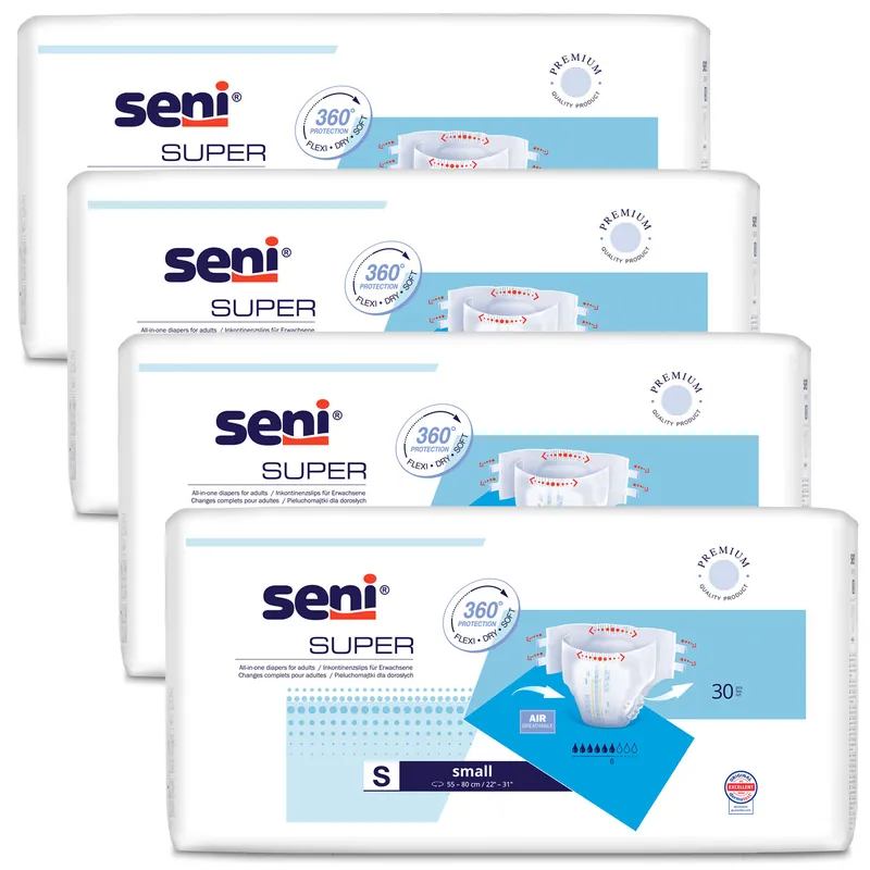 Mega-Angebot SENI Super - Inkontinenzwindeln - Gr. 1 SMALL 120 (4x30 Stück)
