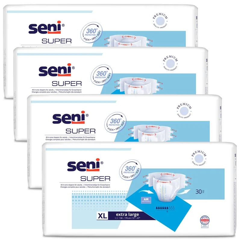 SENI Super - Inkontinenzwindeln - Gr. 4 EXTRA LARGE 120 (4x30 Stück) Billig