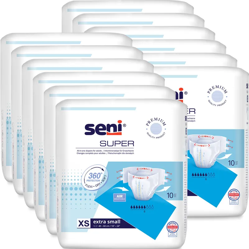 SENI Super - Inkontinenzwindeln - Gr. 0 EXTRA SMALL 120 (12x10 Stück) Top-Preis