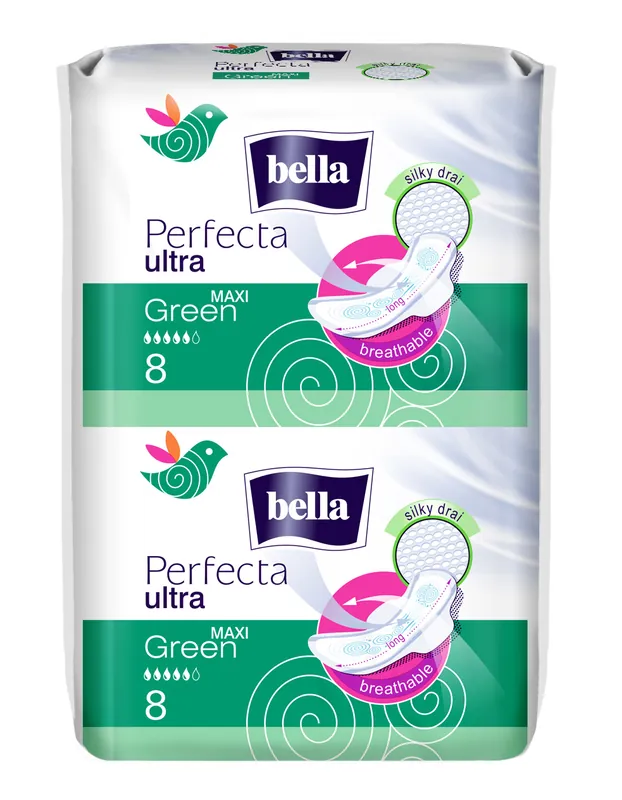 Neue Ware Bella Perfecta Ultra Binden MAXI GREEN mit Flügel - Silky drai - 16 Stück