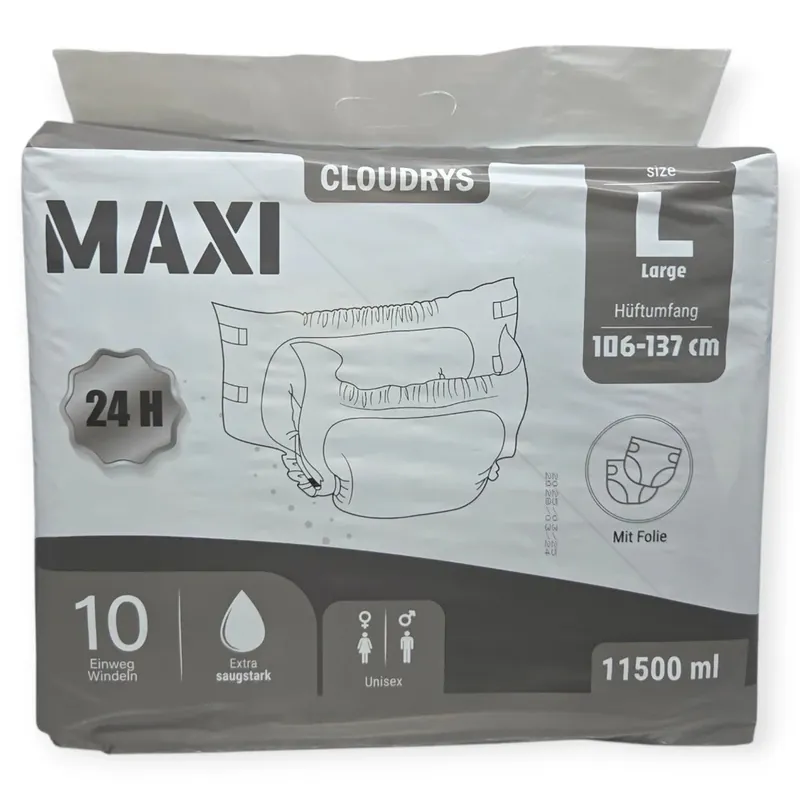 Cloudrys Maxi schwarz - die 11,5 Liter Erwachsenen Windeln | Large (L) Solange Der Vorrat Reicht