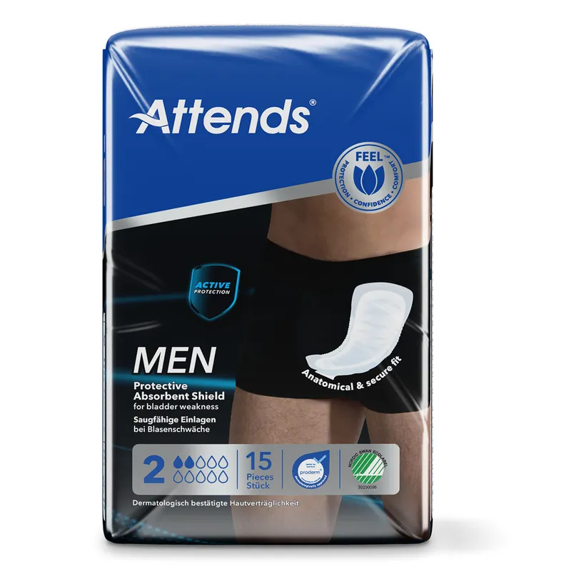 Sofort Bestellen ATTENDS Men 2 Protective Absorbent Shield - 15 Stück Packung