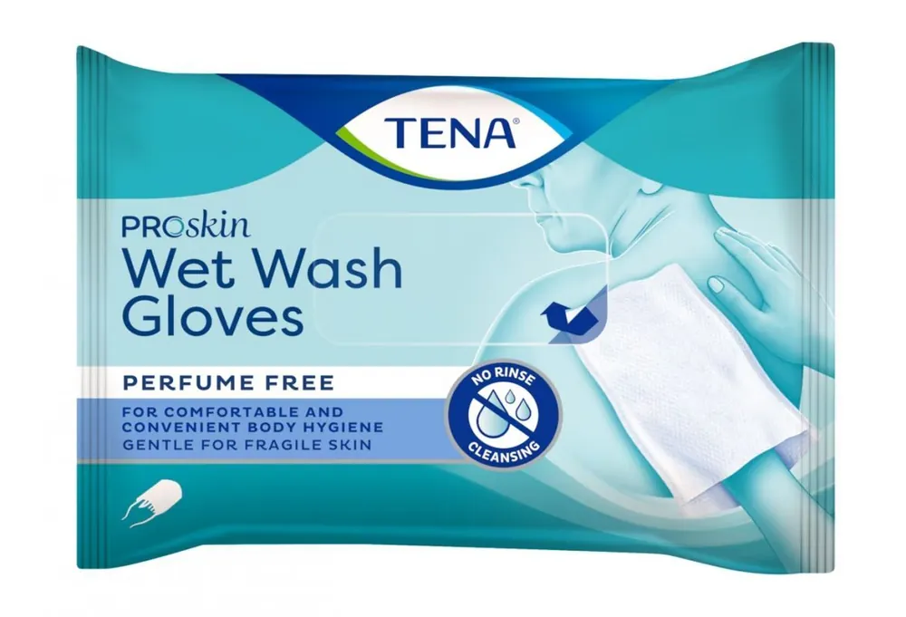 Neue Ware TENA PROSKIN Wet Wash Gloves Nasswaschhandschuhe 8 Stück